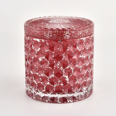 Luxury 440ML glass red cylinder candle holder with lids for wholesale