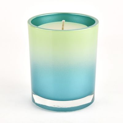 Luxury blue color and green outside the glass candle holder for supplier