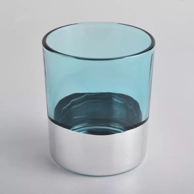 blue hard line Electroplated bottom translucent top glass candle holders