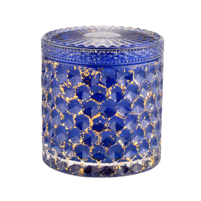 Blue Glass Candle Jar Lid High Quality Candlestick Candle Container With Lid