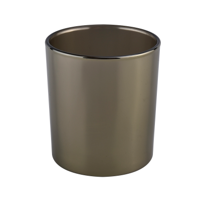 Super september hot sale 300ml metal effect cylinder glass candle jar for supplier