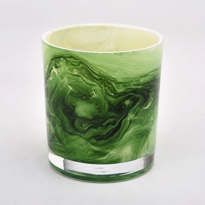 wholesale green painting round glass candle vessel for home decor