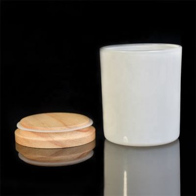 12oz wax white Glass Candle Jar Candle Holder With Wooden Lid Wholesales