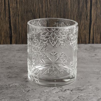 14oz embossed snow pattern clear glass candle holders