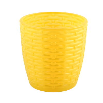 9oz yellow V shape glass candle jars with brick pattern