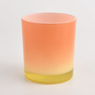 Top sale gradient orange color 300ml regular glass candle jar for wholesale