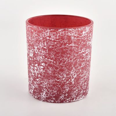 red color 10oz glass candle holders with silver splatters