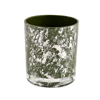 Luxury Cylinder green Glass candle jar for Home Decoration