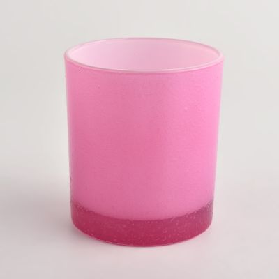 Newly design white and pink color 300ml regular glass candle jar for wholesale
