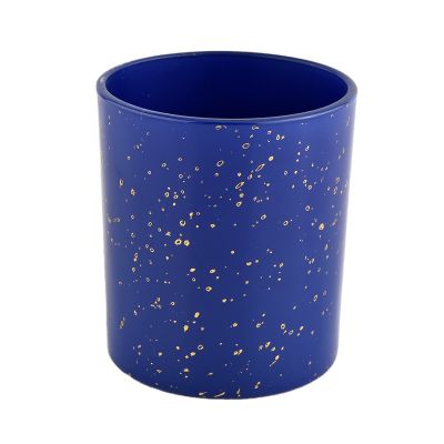 blue painting outside glass candle vessels with golden spatter5 for Christmas