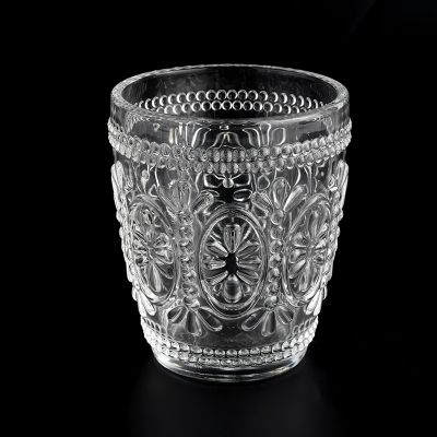 300ml clear glass candle vessel with custom pattern
