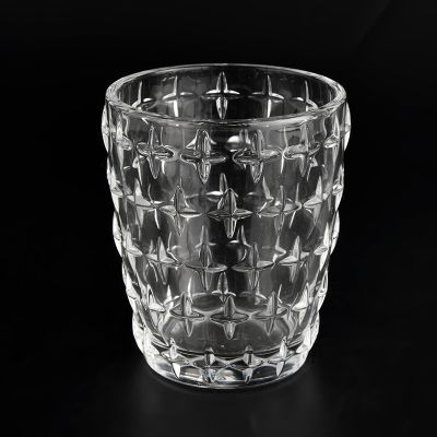 10oz crossed embossed pattern glass candle holder candle vessel