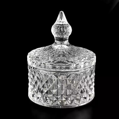 300ml diamond effect glass candle jar with handle lids for supplier