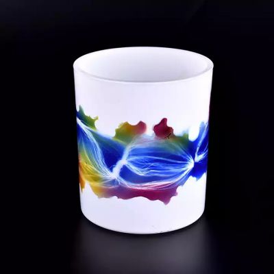 white hand paint pattern glass empty container candle jar