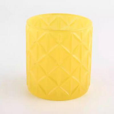 Custom Decorative Gift Diamond Yellow Glass Candle Vessel