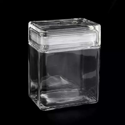 Wholesale 800ml square customized glass candle jar with lids