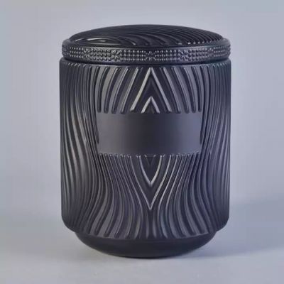 designed matt black glass candle jar with lid