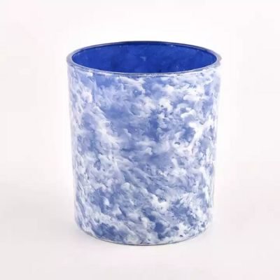 Newly design blue and white 300ml glass candle holder for wholesale