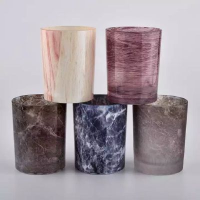Luxury rock effect 300ml cylinder glass candle holder for home deco