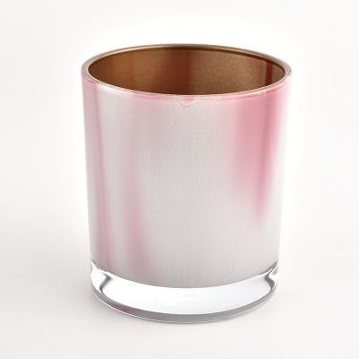 Newly design pink&white color effect 8oz 10oz glass candle holder for supplier