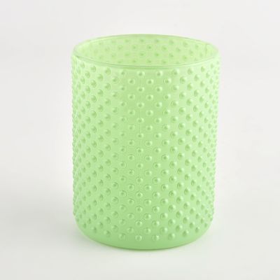 10oz light green glass candle jar with pattern for gift