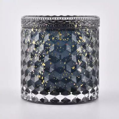 luxury metal design glass candle jar with lid wholesale