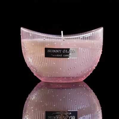 Hot sale pink 350ml boat shape glass candle vessel for home deco