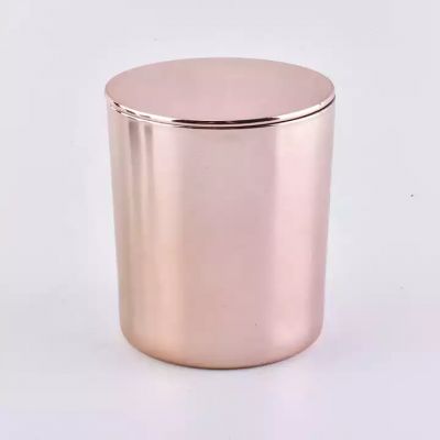 rose golden Electroplating Glass Candle Holder For Home Decoration with metal lid