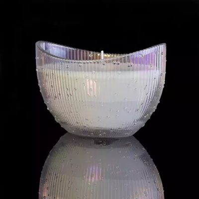 Hot sale iridescent 350ml boat shape glass candle vessel for wedding