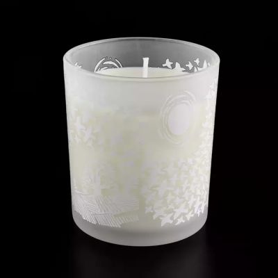 frosted white glass candle holder with custom prints