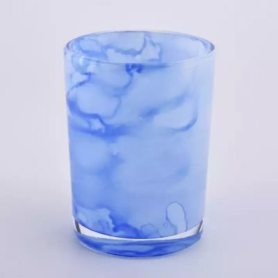 350ml blue cloud effect cylinder glass candle holder for supplier