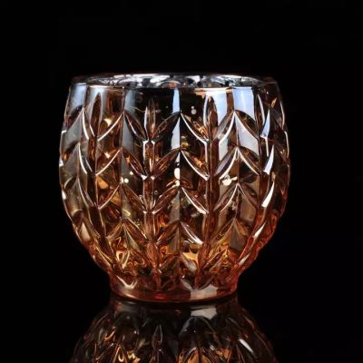 10oz Glass Candle Jar Wholesale Luxury Electroplating Orange Custom Emboss