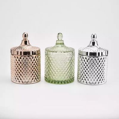 Silver diamond effect Wholesale 18oz glass luxury candle vessele with lids 