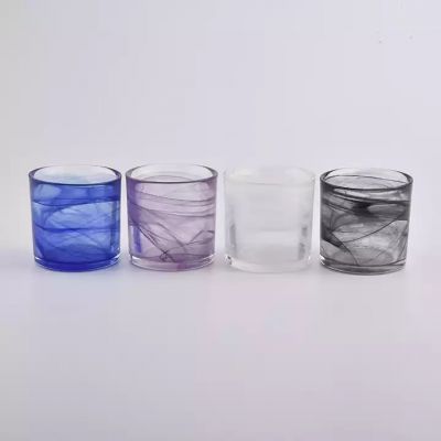 Cylinder newly design blue 8oz,10oz,12oz glass candle vessel for wholesale