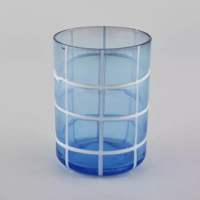 Luxury Scented empty blue cylinder clear Glass Candle Jars suppliers