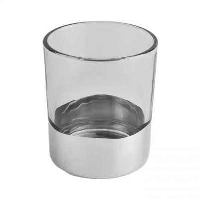 transparent glass candle container with silver electroplated bottom, cylinder glass candle vessel