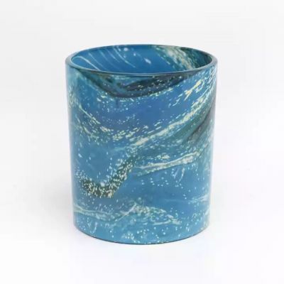 blue marble effect glass candle holders for home decorated