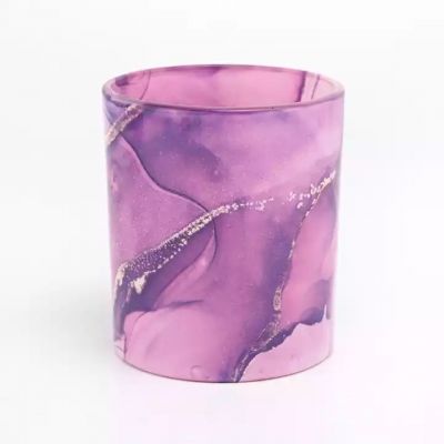 Hot sale 300ml luxury purple cloud effect on the glass candle holder for wholesale
