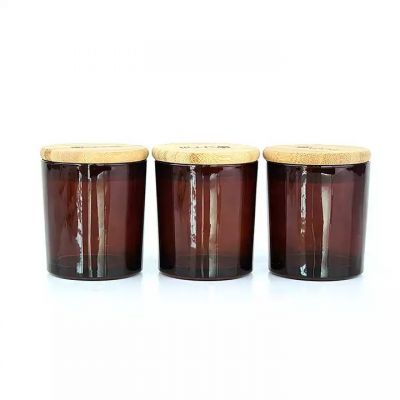 Hot selling wholesale New amber glass candle jar heat resistant glass candle jar with bamboo lid for candle making
