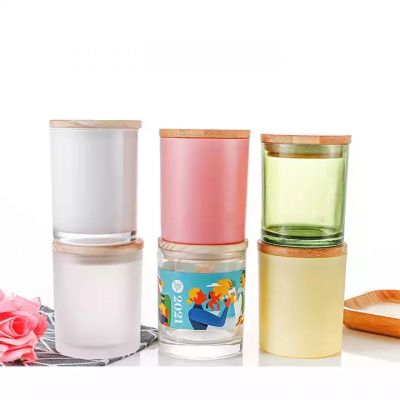 Luxury fancy design custom empty coloured scented glass candle jars with wooden Lids