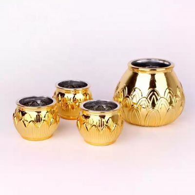 Luxury shiny gold color 120ml lotus shaped glass jar for tealight canlde holder