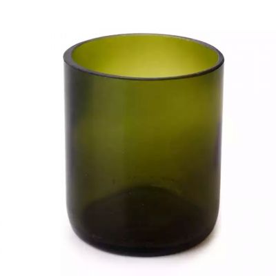 300ml green color beer cutting glass candle jar with wood lid