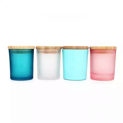 hot sell Custom Luxury 360ml 12oz empty frost Soy Wax Scented Candle Glass Jar holder vessels with wooded lid