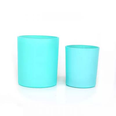 Luxury high quality christmas 7oz 14oz blue matte glass candle vessels jars container for scented candles