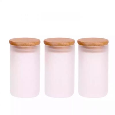 Empty 5oz frosted borosilicate glass candle jars vessel container with bamboo lid for candle making