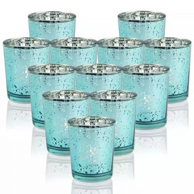 Empty electroplated Mercury Blue glass Votive Candle Holders container for candle making Wedding Party Home Decor