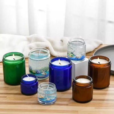 Wholesale heat-resistant amber blue dark 60g 120g 240g small candle glass jar with lid