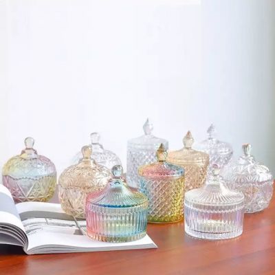 Creative and unique amber yurt storage tank Roman glass candle jar with lid for home decoration