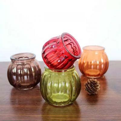 New design creative colorful pumpkin small candle jar glass aromatherapy candlestick with cover