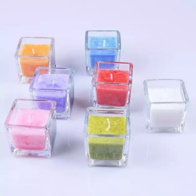 Hot selling square transparent candle jar glass with lid candle container